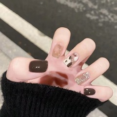 Handmade light therapy wear-on nails, champagne latte wear-on nails wholesale finished reusable nail stickers for whitening