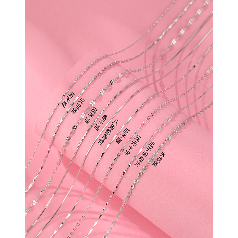 92 collar de plata esterlina mujer sin colgante caja de cadena de agua onda de semillas de melón Baotian octogonal cadena clavícula