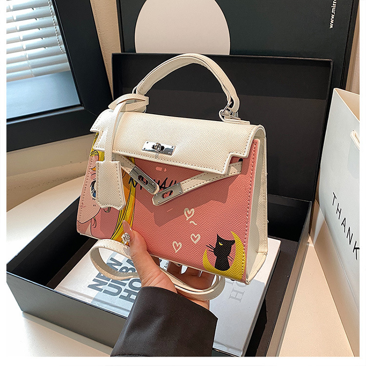 Kelly Bag Beauty Girl Nuevo bolso de dibujos animados pintado de nicho transfronterizo Bolso de boda nupcial Bolso de mujer diagonal de un solo hombro