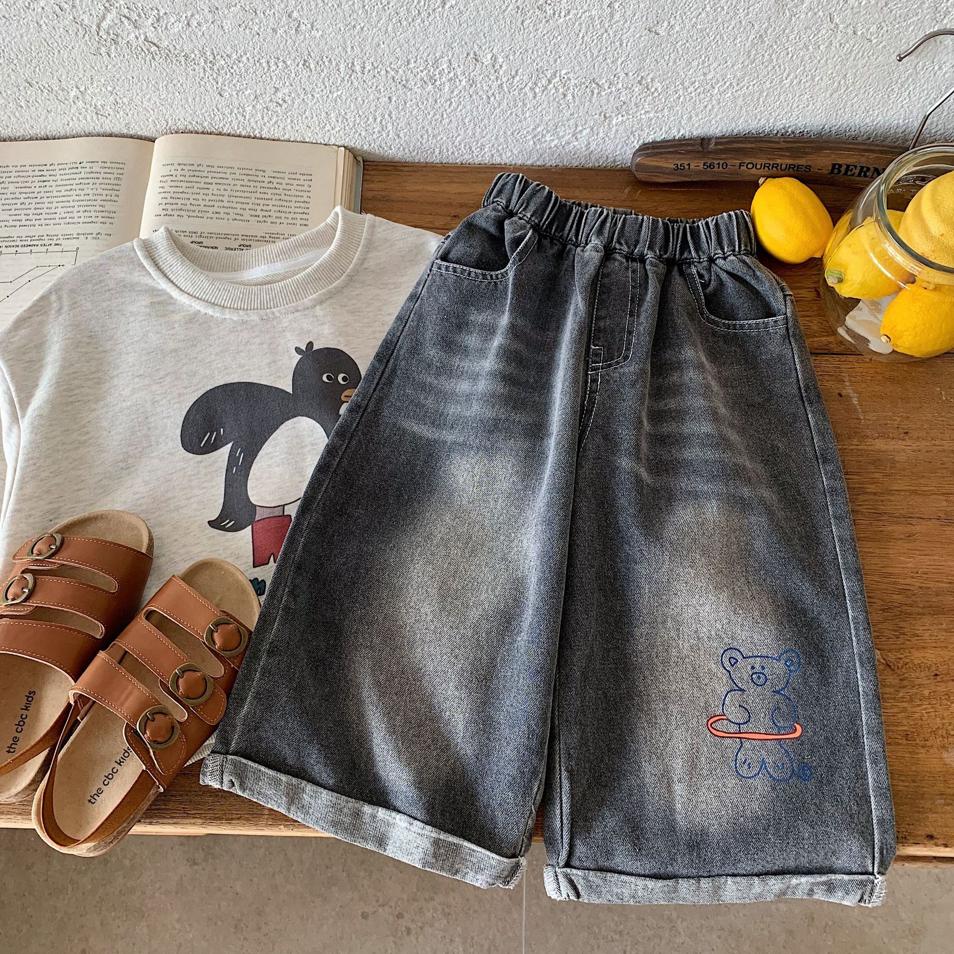 Children's denim autumn trousers for boys for leisure