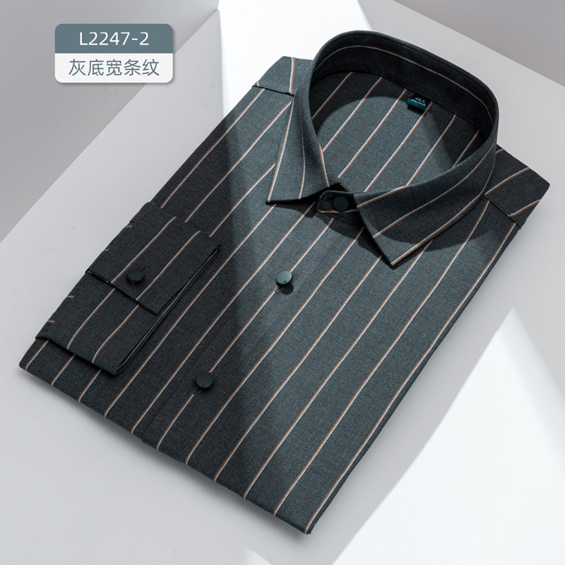 Procesamiento personalizado sin marca camisa de prensado hombre manga larga rayas de color sólido cuadrícula libre de quemar ocio de negocios lujo ligero ropa de hombre