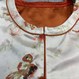 年早春醋酸重工法绣短外套国风图片色针织面料其他珠子扣