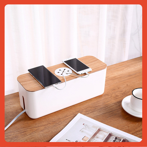 Check mark round hole wire storage box charger power cord hidden phone computer tablet plug strip cord organizer