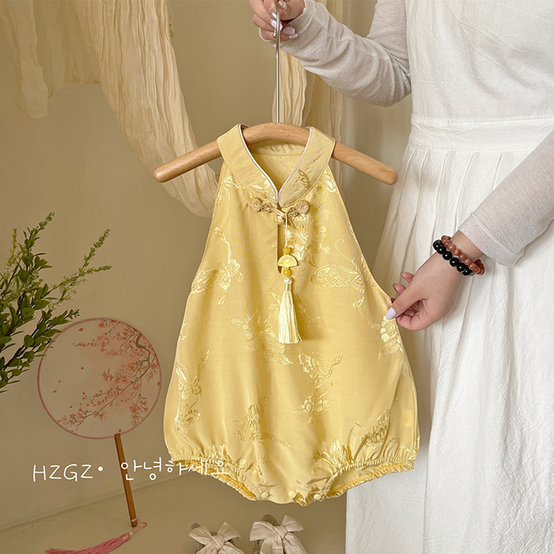 Baby Summer Clothes for Baby Girls to Wear Cheongsam Sleeveless Jumpsuit National Style Category a Harem New Chinoiserie Baby Clothes