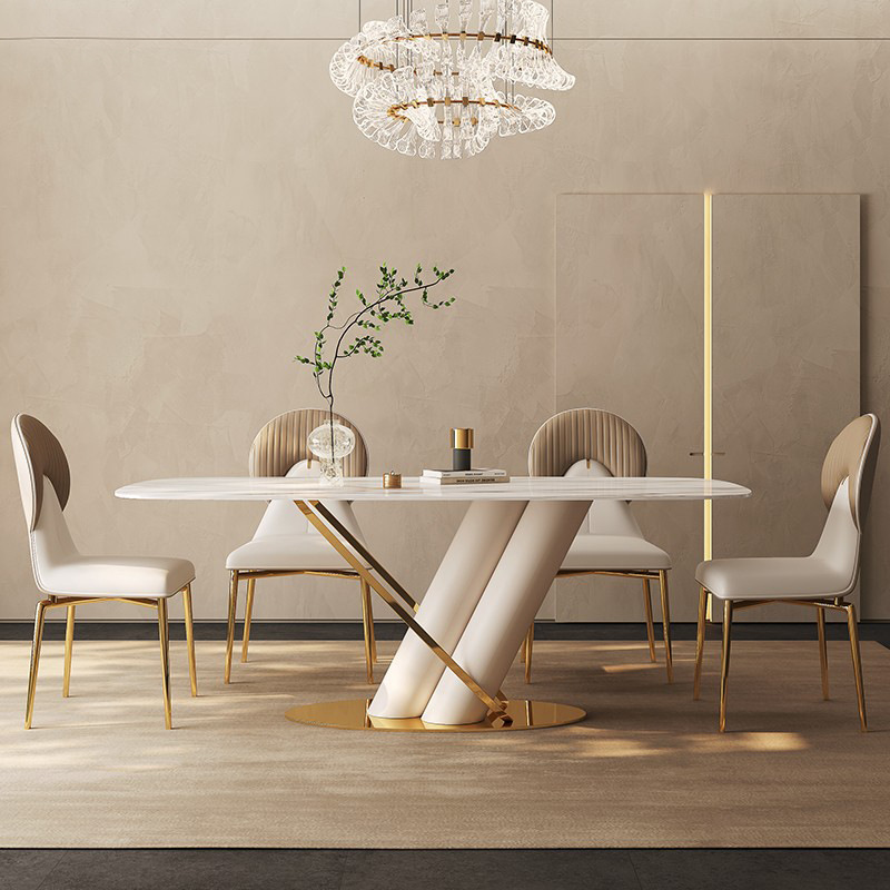 Comercio exterior mesa de comedor de lujo ligera de tabla de roca rectangular nórdica mesa de comedor de lujo