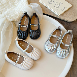 Round Toe Pleated Mary Jane Shoes Women's 2024 New Summer French Style Gentle with Skirt Flat Granny Shoes