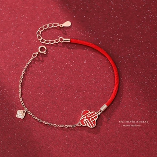 纯银福字红绳手链女国潮风文字本命年编织手绳小众设计手饰品批发