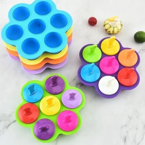 7-Hole Silicone Ice Pop Food Storage Tray Ice Mold Household Children Ice Tray DIY Colorful Popsicle Cake Ice Stick Mold Wholesale