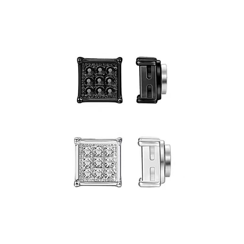 Magnetic Clip On Earrings For Men And Women Non Pierced Stainless Steel With 9 Diamonds Style Jewelry Accessory_voghion.com