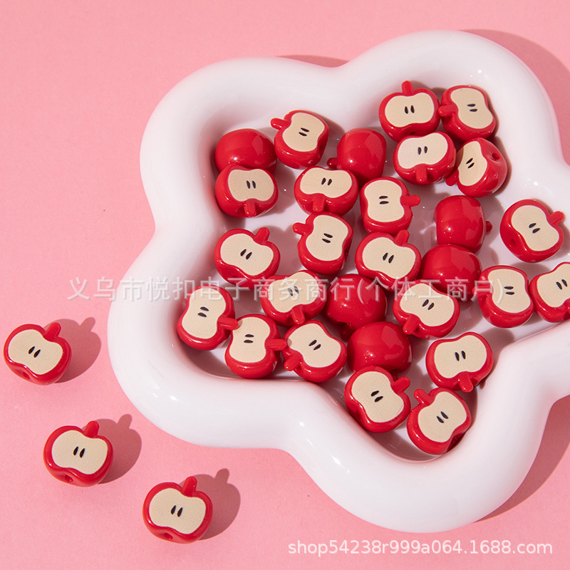 Red Apple Beaded Beaded Accessories Handmade DIY Bag Pendant Hair Rope Bracelet Mobile Phone Chain Beaded Accessories Material