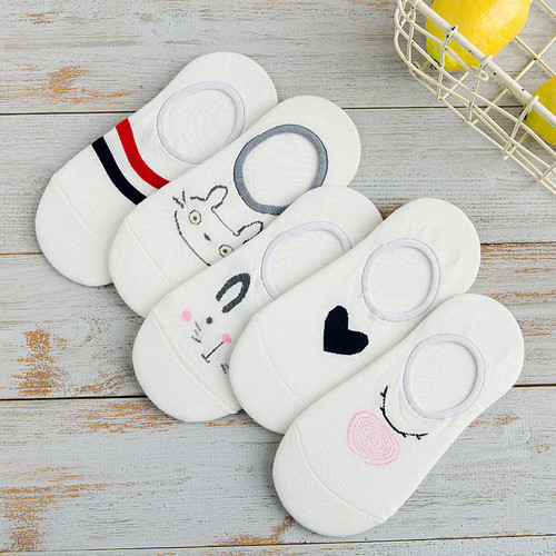 Women's socks spring and summer thin women's invisible socks shallow mouth cotton blue cat socks animal cartoon invisible boat socks