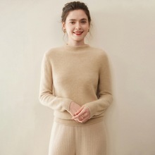 冬季7针双股加厚100%纯山羊绒衫女半高领卷边套头毛衣针织打底衫