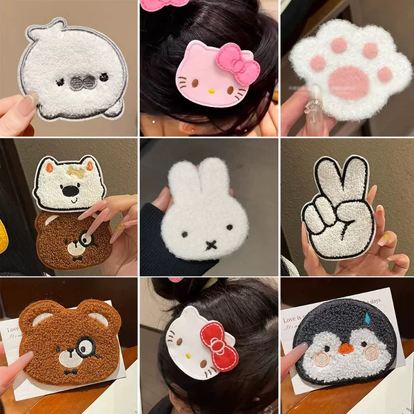 Sweet Magic Tape Cute Little Rabbit Plush Hair Clip for Women, No-Trace Side Bangs Hair Sticker, Hairpin, Hair Accessory
