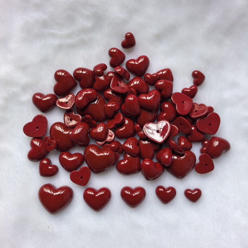 Ankora Red Half Face Heart Plastic Imitation Pearl Red Peach Heart DIY Material Hair Earrings Accessories Shoes and Clothing Accessories