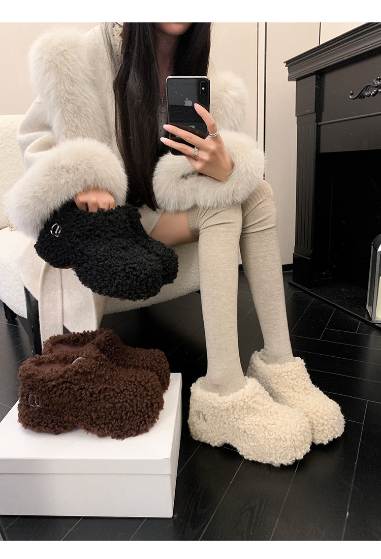 Dép bông Birkenstock đế trong siêu dày nữ, lót lông cừu ấm áp, mũi nhọn len cừu, form bao bọc — Lớp lót nhung đen, Lớp lót nhung màu nâu, Lớp lót đơn màu trắng nhạt, Màu đen một lớp chi tiết 13