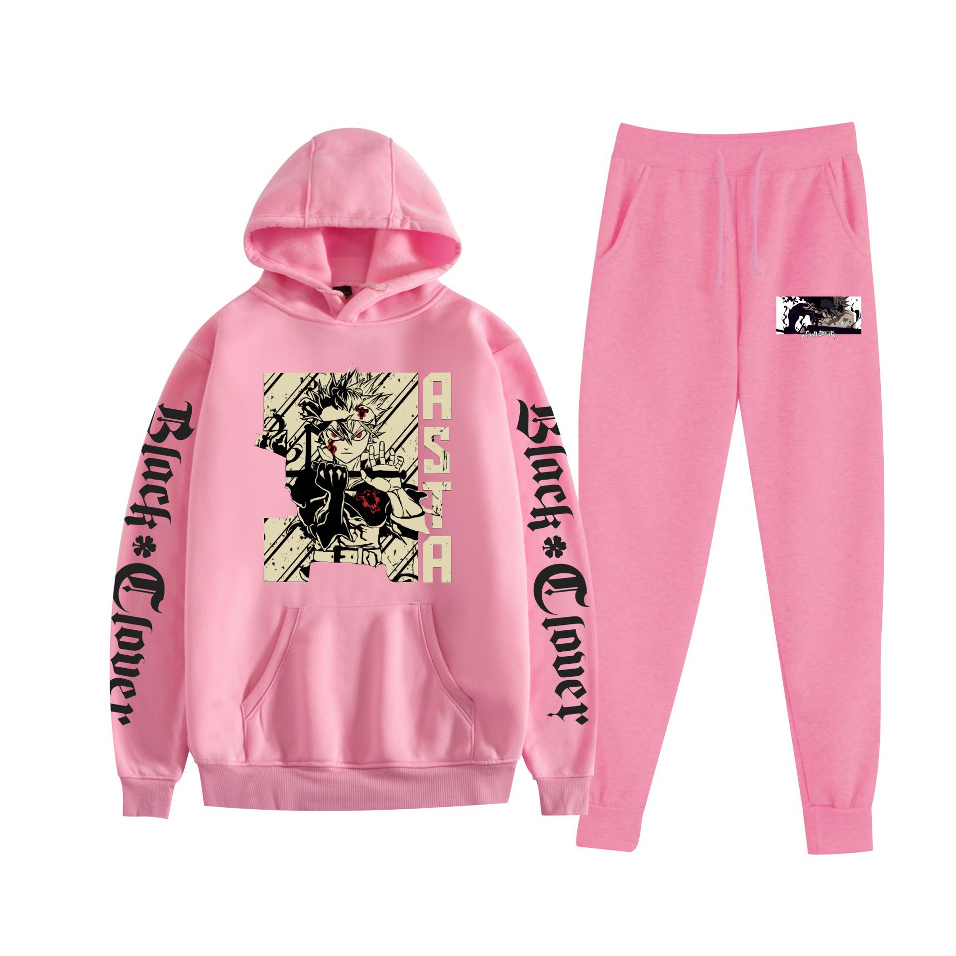 Trébol de cuatro hojas negro nuevo estilo transfronterizo Black Clover pareja suéter con capucha hombres y mujeres pantalones de dos piezas