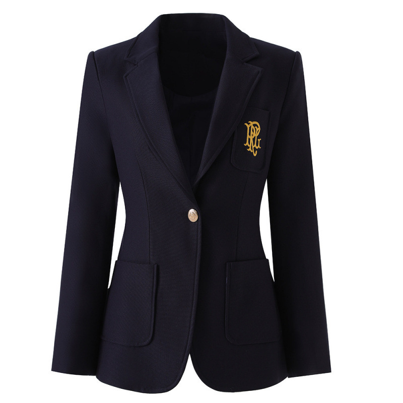 Navy Blue Blazer, Autumn and Winter High-End Embroidered Suit, Slim-Fit College Style Blazer with Micro Insignia