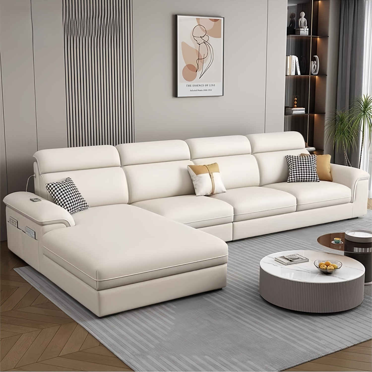New Nordic Fabric Sofa Living Room Small Apartment Simple Modern Wash-Free Technology Cloth Cat Scratch Leather Sofa Combination