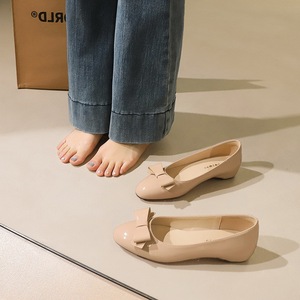 6821-H91 French patent leather round toe bow shallow mouth single shoe red sole versatile high rise commuting banquet wo