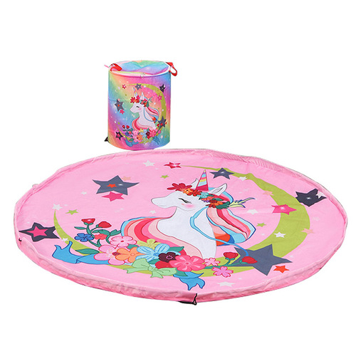 Oxford cloth round storage basket Velcro 2-in-1 toy storage bag with color printed game mat 1428B