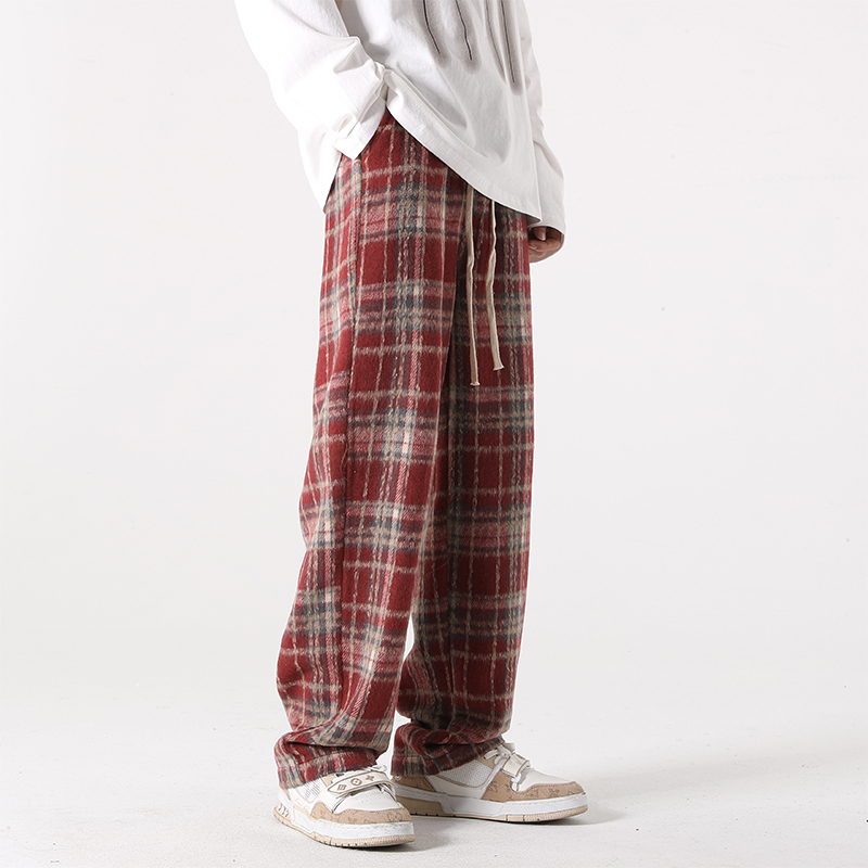 Lana a quadri per uomo in primavera e autunno, design di marca alla moda Ins, casual di nicchia, gamba larga dritta oversize_voghion.com
