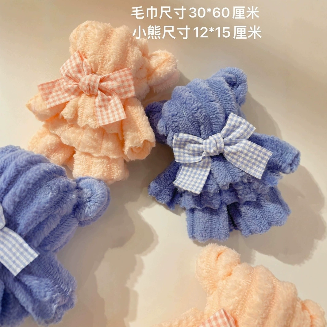 Коралловое бархатное полотенце с медведем, сувенир, свадебное торжество, открытие магазина, небольшой подарок, детский сад, небольшой подарок, оптовая продажа