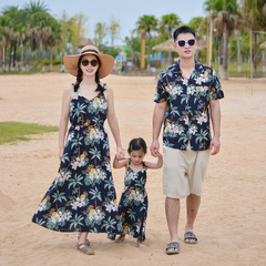 親子服一家四口夏の新型カップル服ビーチリゾート全装母娘ワンピースシャツセット
