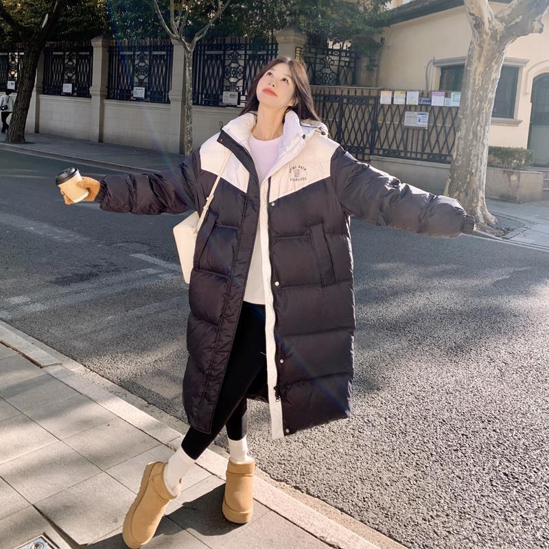 Contrast Color Stitching Black Over-The-Knee down Jacket for Women 2025 Winter High-End and Super Nice 90 White Duck down Jacket