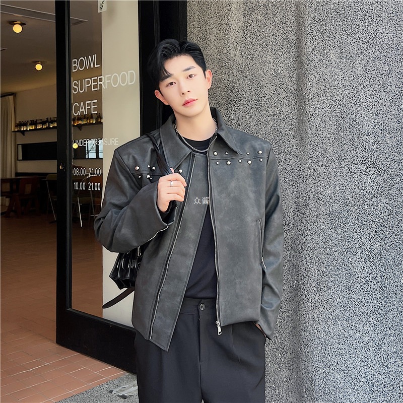 韩版小众秋季新款金属装饰造型设计感夹克男潮流百搭宽松休闲外套