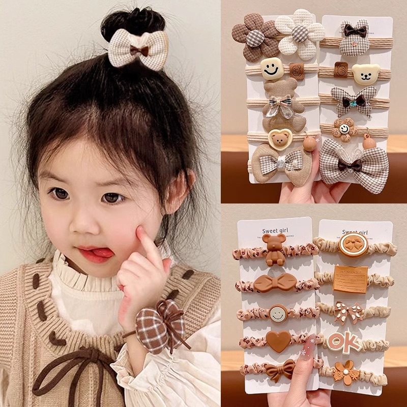 Curry lindos dibujos animados cabello para niñas atando anillo de cabello banda de goma de alta elasticidad pequeña cubierta de cuero duradera cabello