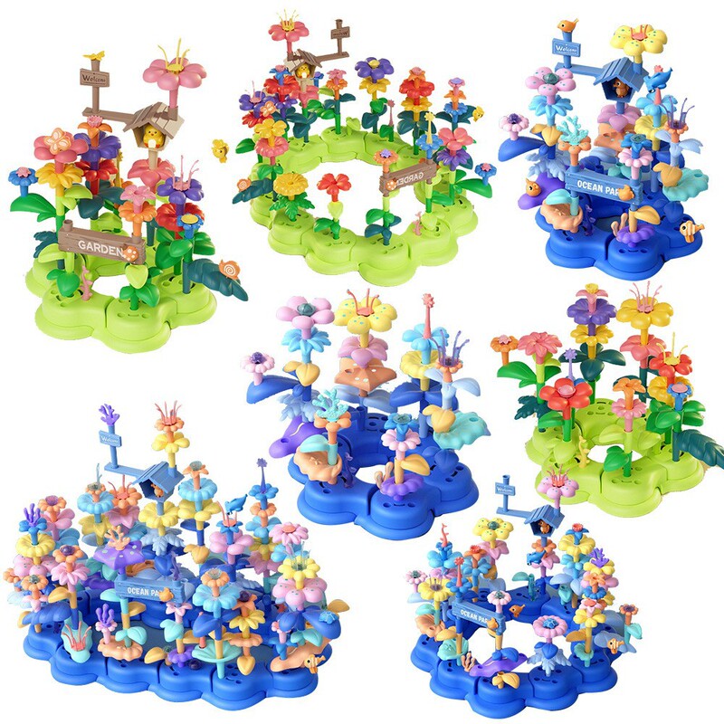 Source Factory Children's Creative Assembled Building Blocks Flower Toys Educational Variables Building Blocks Garden Assembled Toys