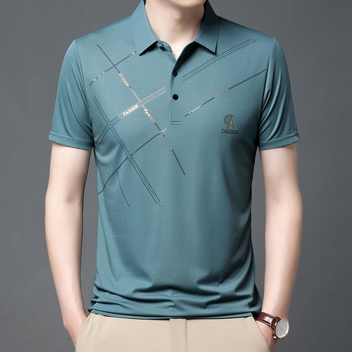 Yuxian Apparel Summer Men's Ice Silk Short-Sleeve High-Quality Embroidered Diamond Breathable T-Shirt Fashion Tee Shirt