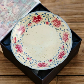 缠枝莲牡丹陶瓷壶承盘家用新款干泡台功夫茶具配件碟子点心盘杯垫