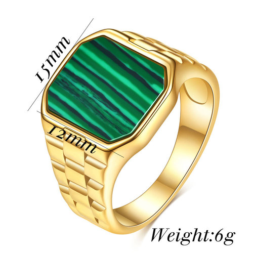 European and American new irregular square mother-of-pearl stainless steel ring retro watch chain 304 titanium steel ring wholesale