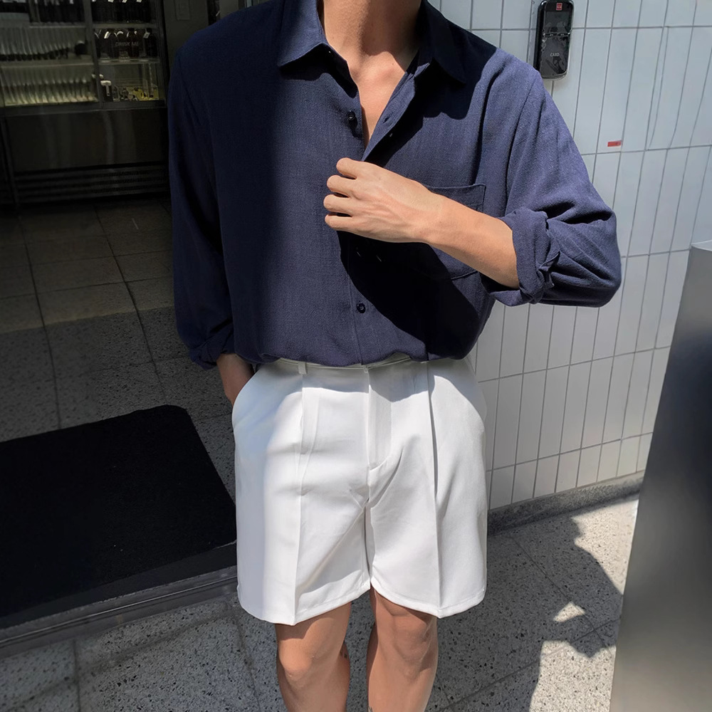 Summer Korean Style Ins Style Breathable Cotton and Linen Shirt Men's Thin Long-Sleeved Casual Loose Trendyy Beach Linen Shirt