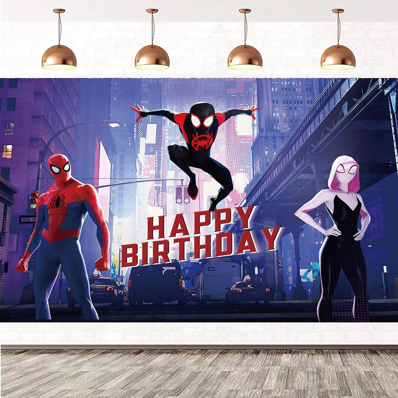 Foreign trade Amazon super city Spider-Man photography background cloth birthday party decoration banner vinyl 5x3