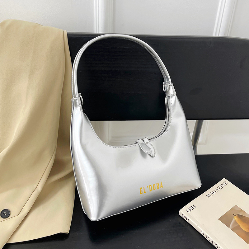 Bolsa de pan lacada brillante para mujeres 2025 nuevo diseño de letras bolso de moda de viaje bolso de mano bolso de hombro brazo