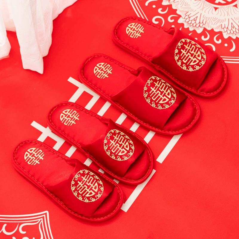 Свадебное свадебное слово вышивка свадебные тапочки пары праздничный красный пара свадебных сандалий прямые продажи с фабрики поколения волос
