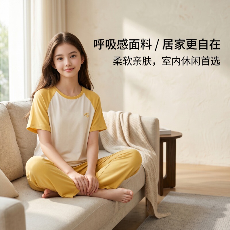 Customized Children's Summer Lyocell Short-Sleeved Long Pants Round-Neck Pullover Simple Casual Wearable Home Wear Set for Men Customized Children's Summer Lyocell Short-Sleeved Long Pants Round-Neck Pullover Simple Casual Wearable Home Wear Set for Men