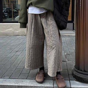Japanese Style Loose Waist Cotton Padded Thickened Granny Pants Women's Loose All-match Meat Covering Casual Straight Pants Cross-border Quilted Cotton Pants