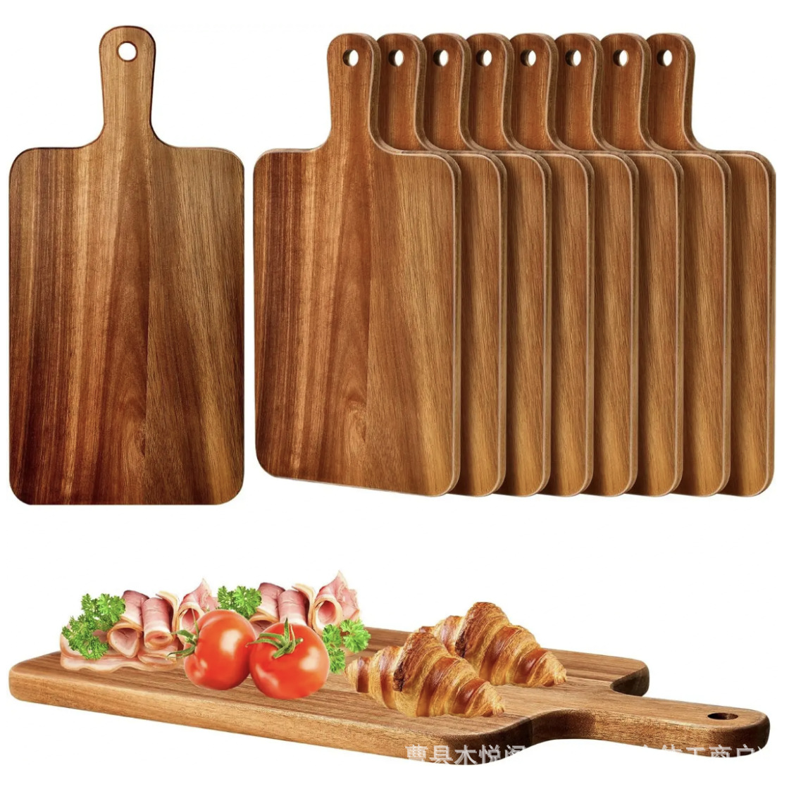 Spot Acacia Wood Cutting Board Double-Sided Cutting Board Solid Wood Cooked Food Board Pizza Tray with Handle Bread Plate