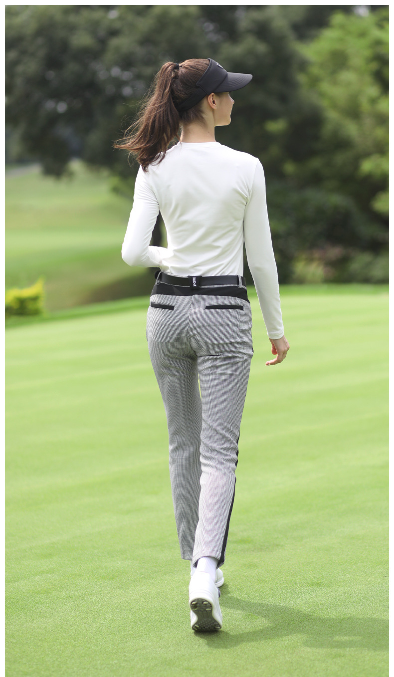 Quần nữ golf họa tiết răng sói (Houndstooth) phối sọc, thiết kế ôm vừa vặn — KUZ119-Quần nữ ca rô đen trắng chi tiết 7