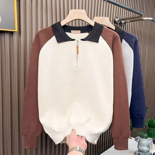 Business light mature style sweater simple sweater versatile autumn winter color collision men's stand-up sleeveless crew neck knit sweater