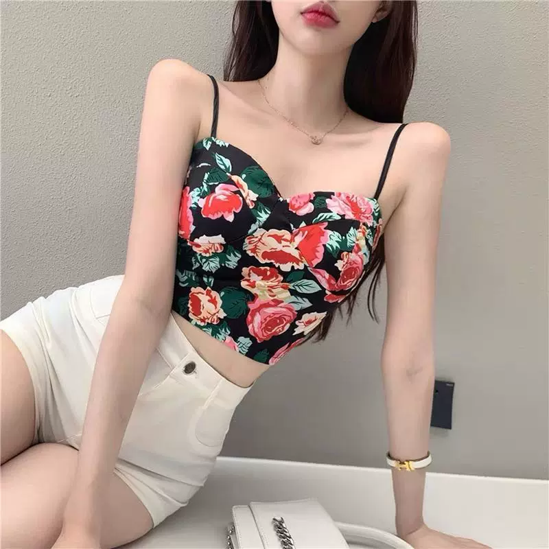 外贸印花瑜伽服女含胸垫速干高弹运动健身舞蹈训练背心一件代发