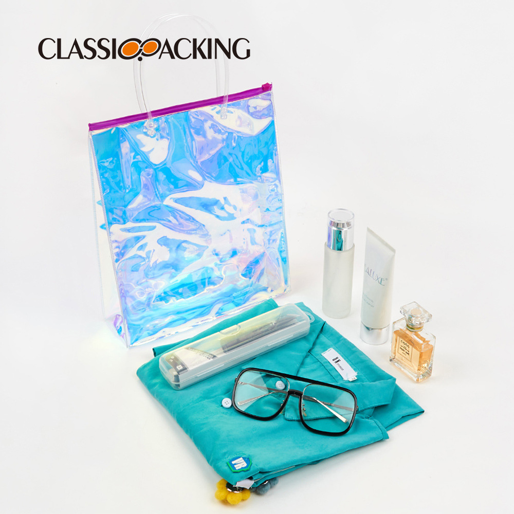 Japonés simple colorido láser bolsa de regalo promocional bolsa de compras PVC material jalea Bolso de Plástico imprimible registro