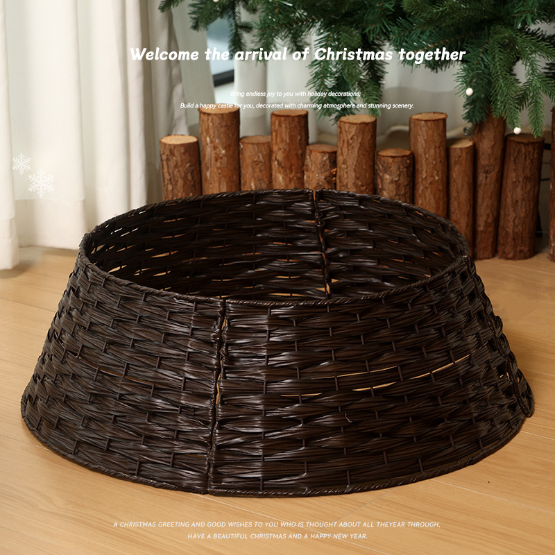 Nuevos árboles de Navidad transfronterizos cercas de base de árbol trenzado a mano canasta de árbol ins falda de árbol de Navidad pie de decoración