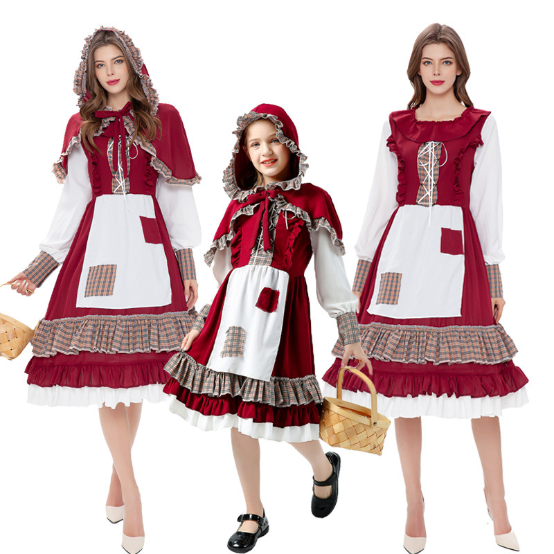 Halloween Parkinship Clothing Drama Performance Costume cosplay Little Red Riding Hood Red Patch Pastoral Style dress