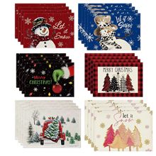 来图定制跨镜亚马逊圣诞节印花亚麻长方形餐垫西餐厅氛围布置桌垫