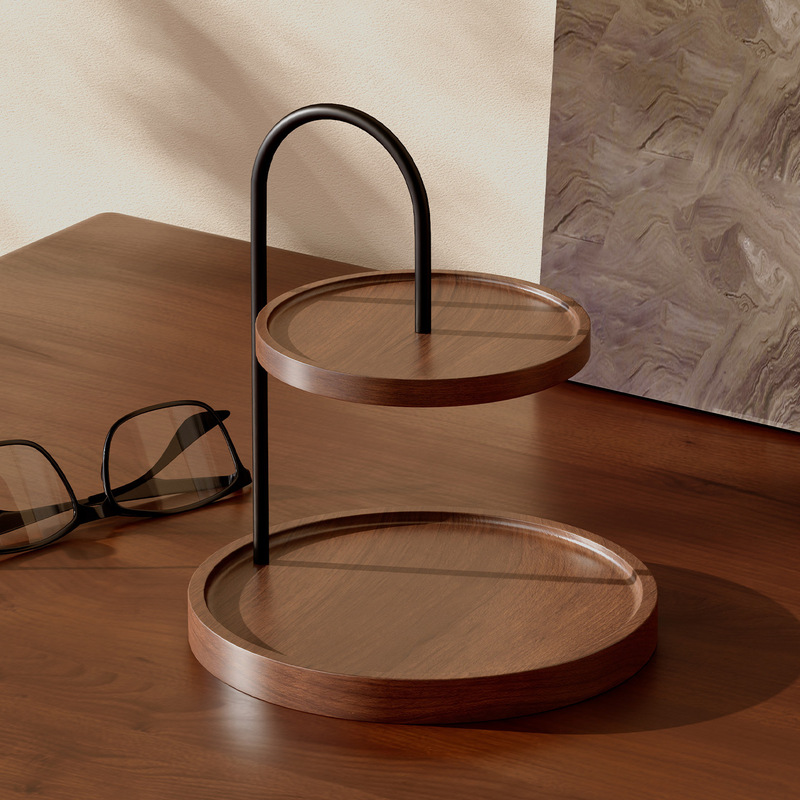 Desktop Double-Layer Storage Rack, Entrance Key Storage Rack, High-End Jewelry and Perfume Storage Rack, Wooden Tray