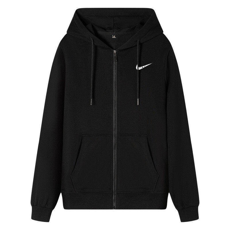 Sweatshirt Men's Spring and Autumn Zipper Cardigan Loose Sports Top Plus Velvet Pocket Jacket Men's Youth Solid Color Hoodie
